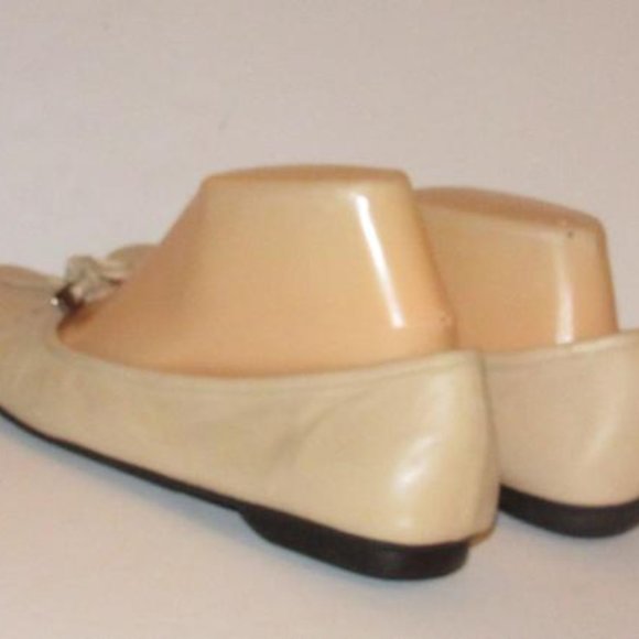 Prada Pink Beige Almond Toe Chrome Accent Designer Flats - Picture 10 of 12